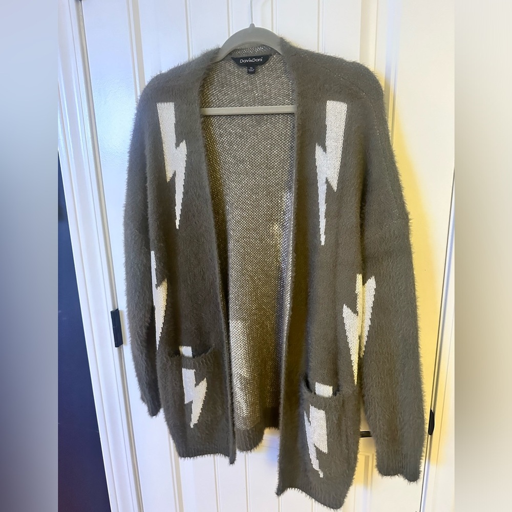 Davi and Dani Fuzzy Lightning Bolt Cardigan